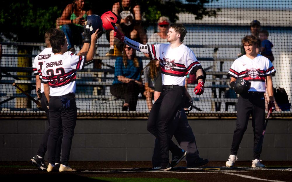 Central Penn Batmen celebrate home run vs Electric City Express at In The Net by Deanna Fox, SportsFox Photography based in Hershey PA