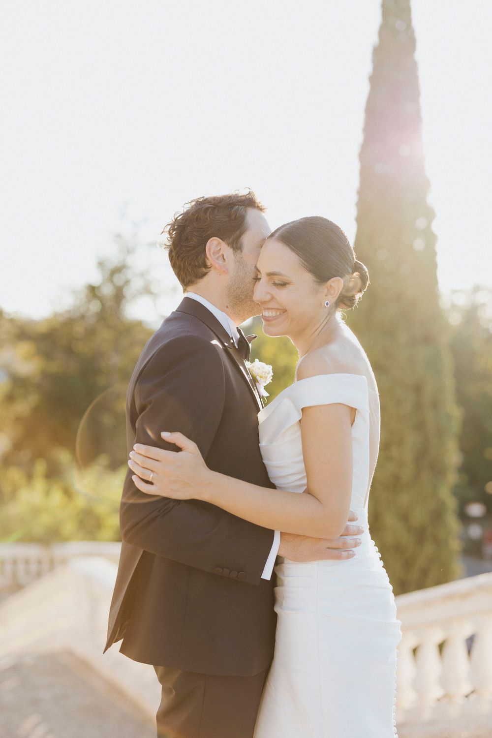 Bride and groom walking together during their destination wedding