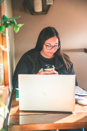 travel agent works at computer