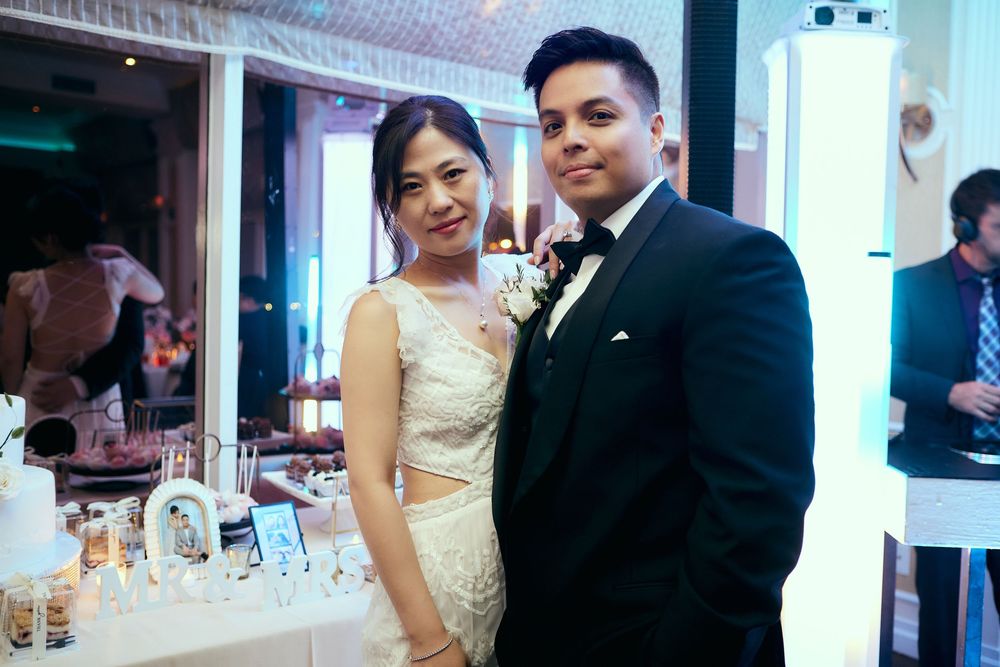 Elegant wedding reception photos showing couples in formal attire during an evening celebration. at VIVO RESTAURANT