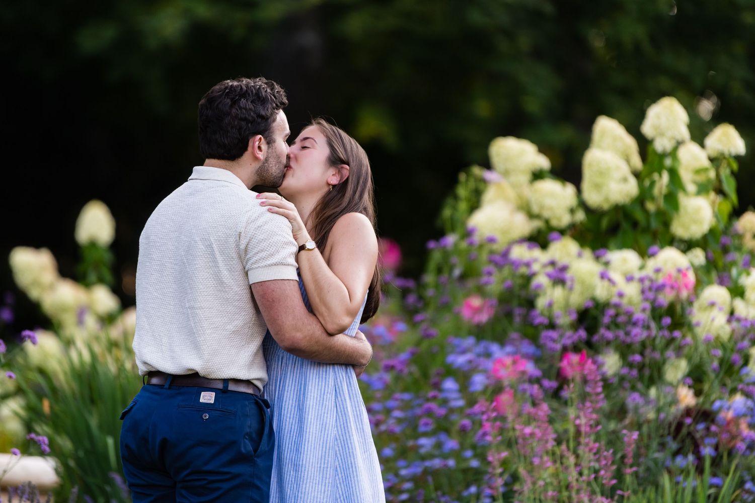 Rhode Island engagement photographer in garden location.