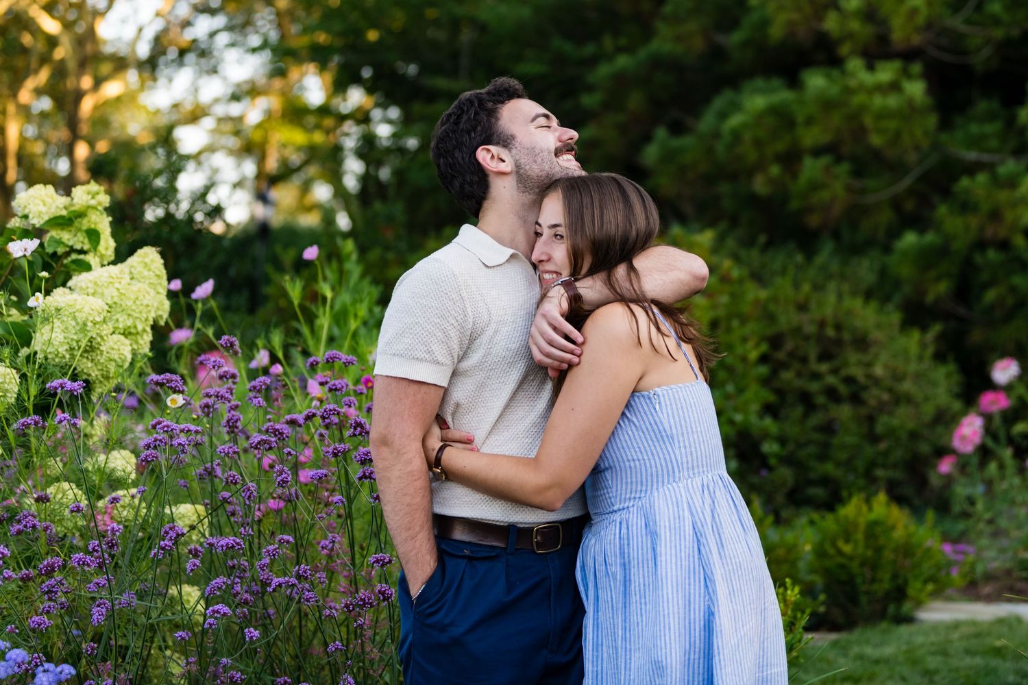 Engagement photography gallery in Rhode Island botanical setting.