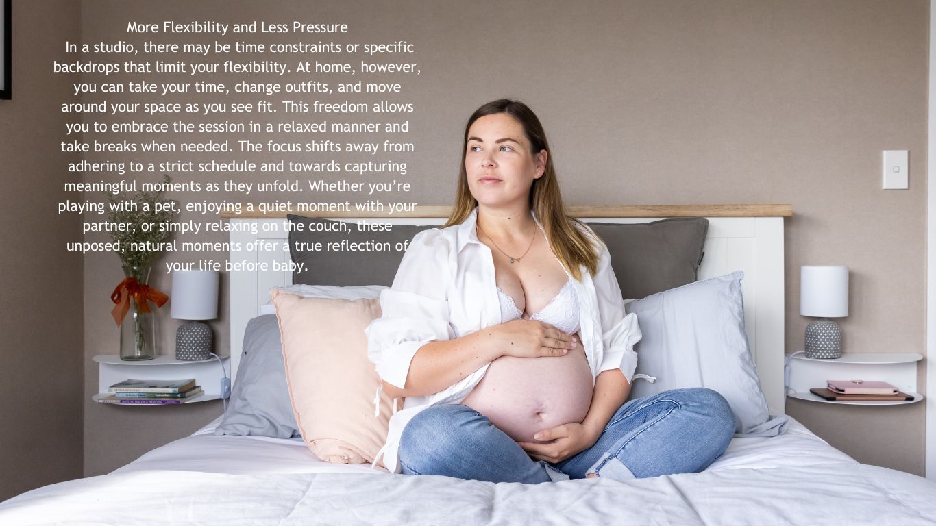 woman with her pregnant bump sitting on the bed