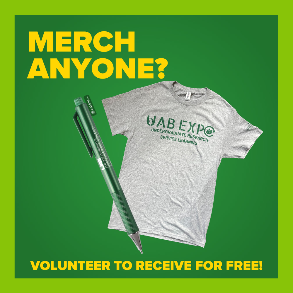 UAB Service Learning and Undergraduate Research merch focused social media post.