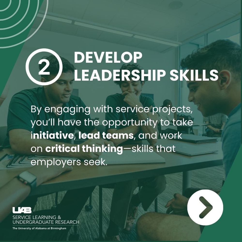UAB Service Learning and Undergraduate Research, Five Ways Service Learning Can Boost Your Resume post, slide two.