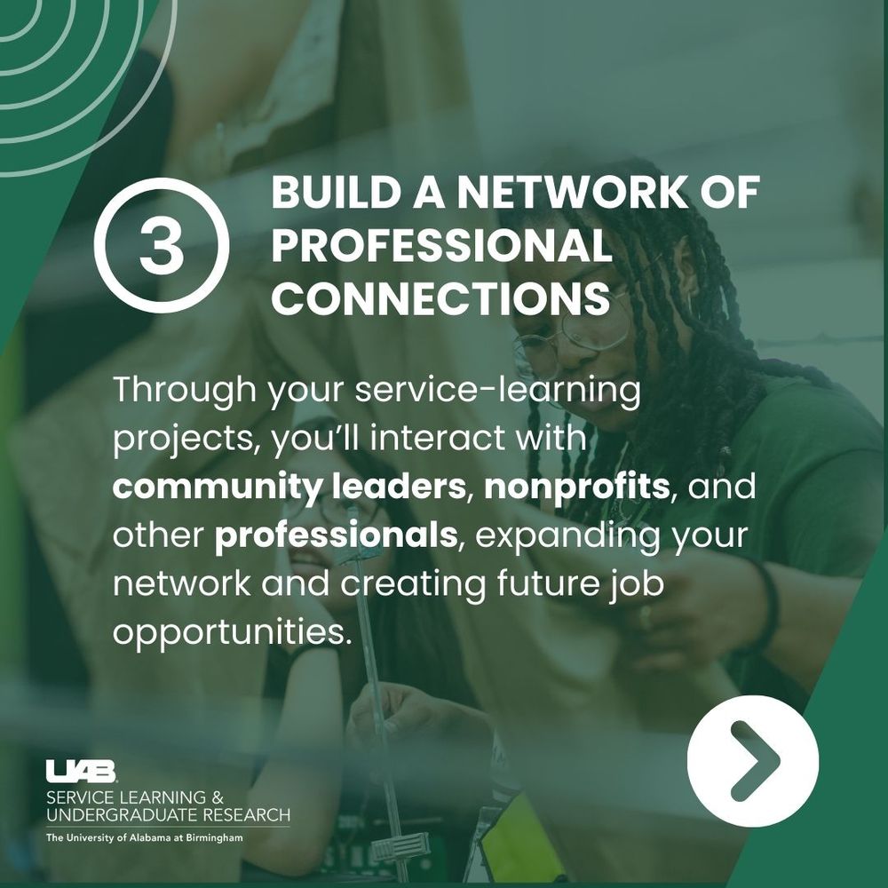 UAB Service Learning and Undergraduate Research, Five Ways Service Learning Can Boost Your Resume post, slide three.