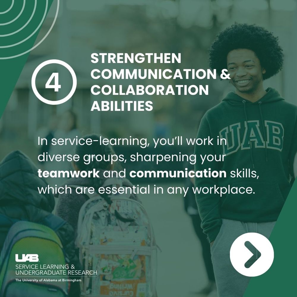 UAB Service Learning and Undergraduate Research, Five Ways Service Learning Can Boost Your Resume post, slide four.