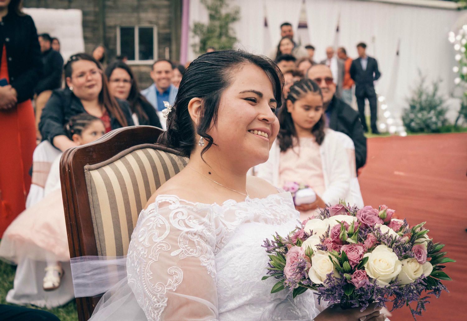 A wedding collage showing floral arrangements, white decor, and celebration moments at an elegant outdoor ceremony.
