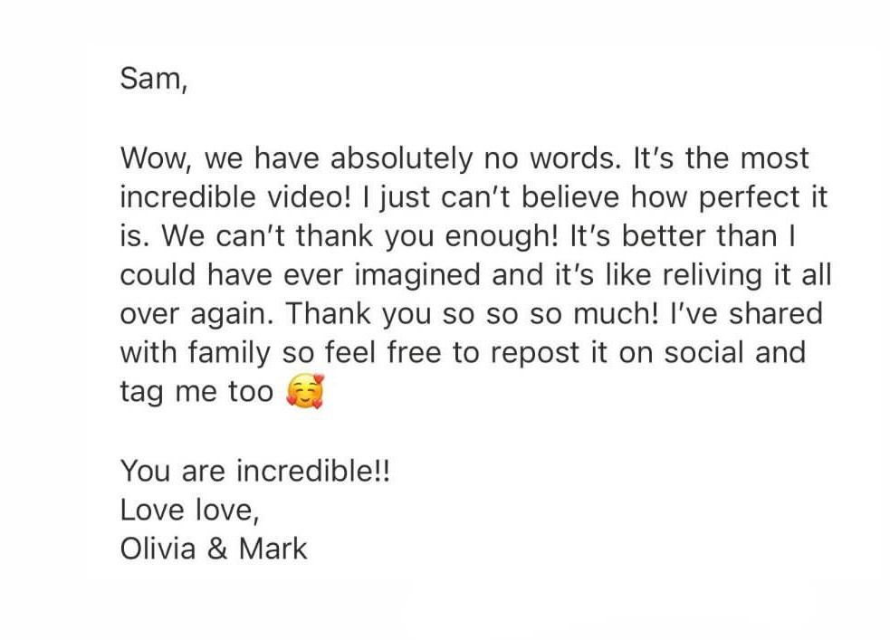 Toowoomba Wedding Videographer - Testimonial