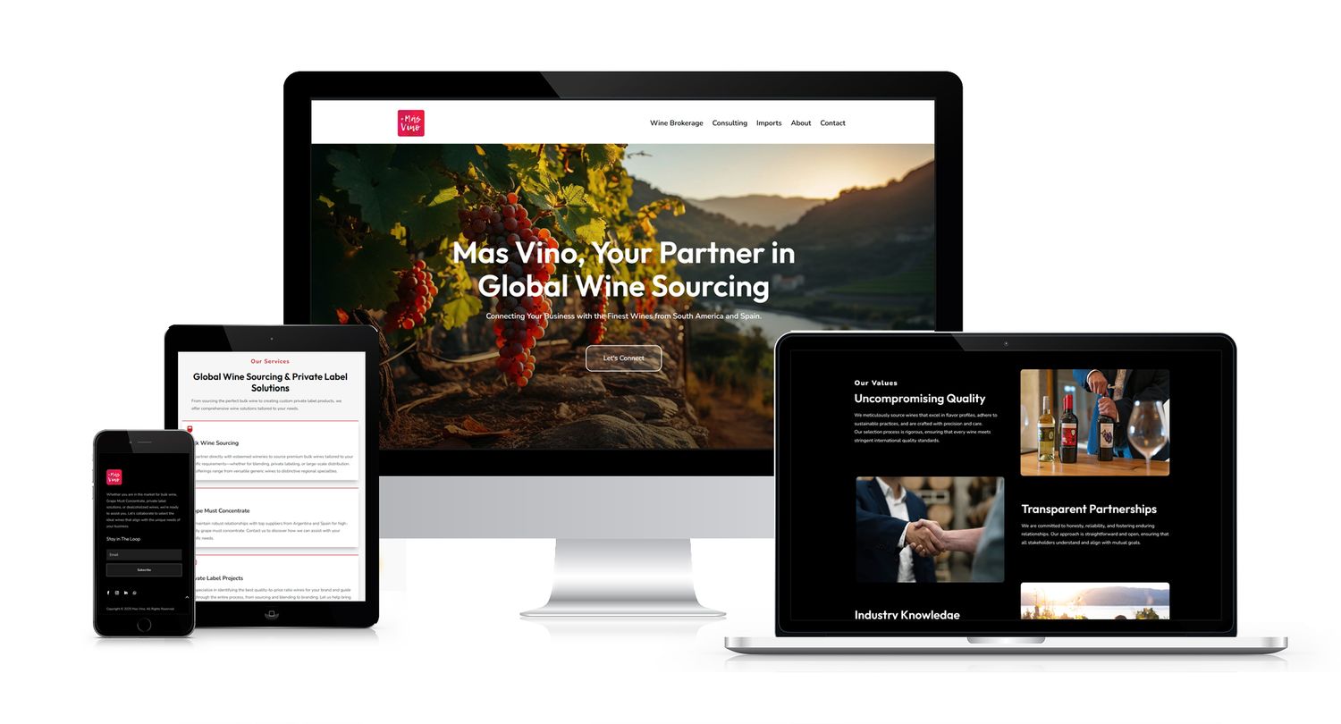Website mock-up for Kelowna wine broker showcasing custom web design and development by Tania Veitch for Okanagan businesses.