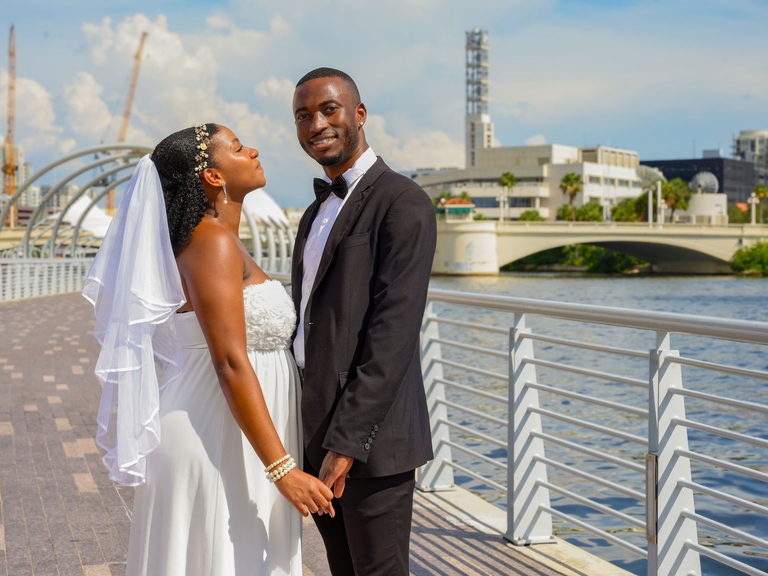 Tampa Riverwalk, Downtown Tampa Elopement photo session with BE Jazy Photography-Tampa Bay Photographer-Elopement-Courthouse wedding