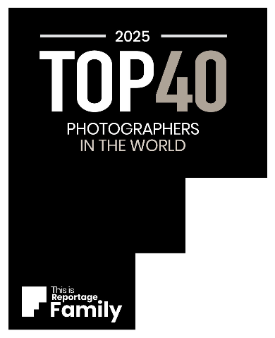 A series of black and white text-based graphics showing 'Top 40' and 'Top 10' rankings for photographers in 2025.