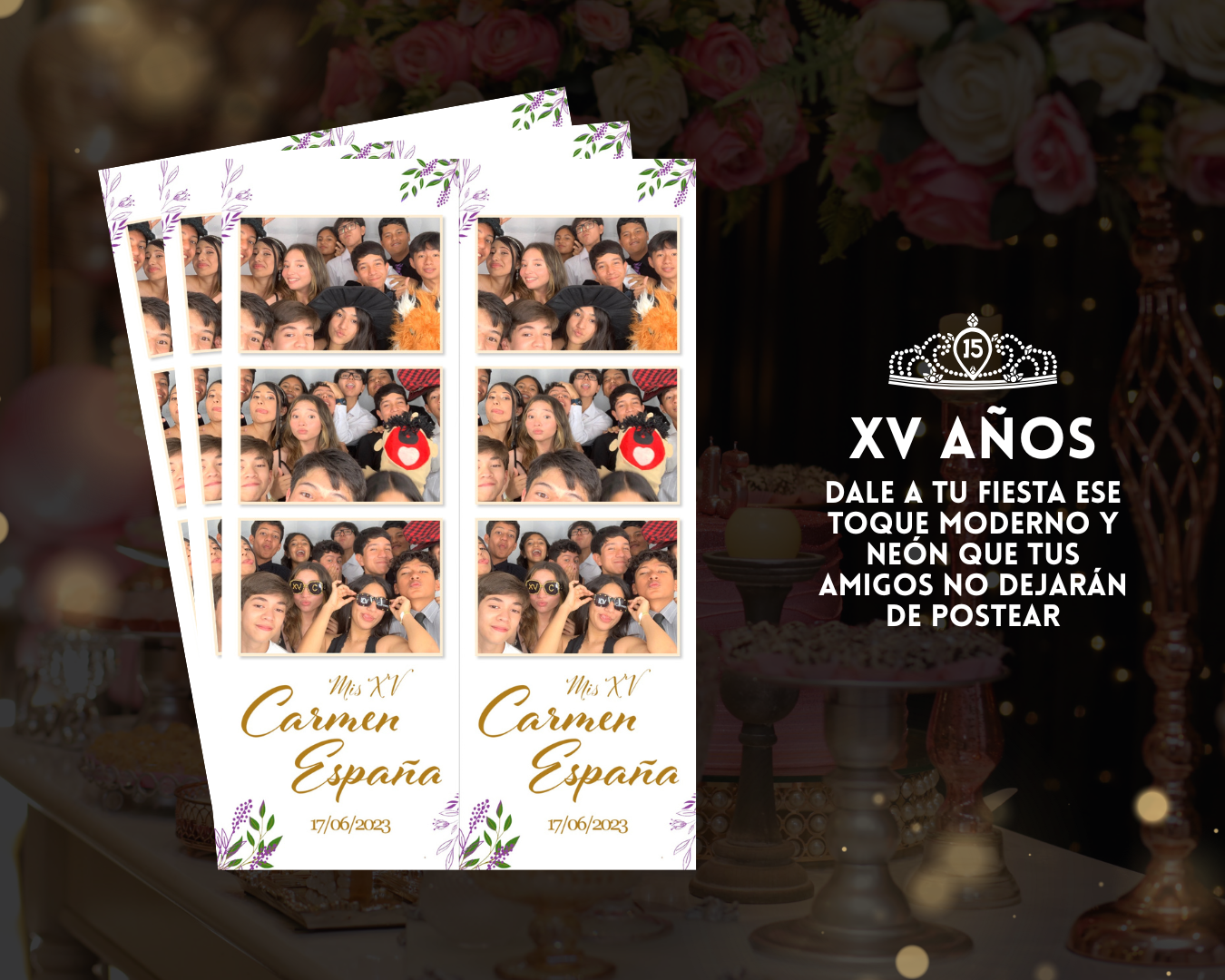 Cabina clasica para recuerdos divertidos en fiesta de XV años