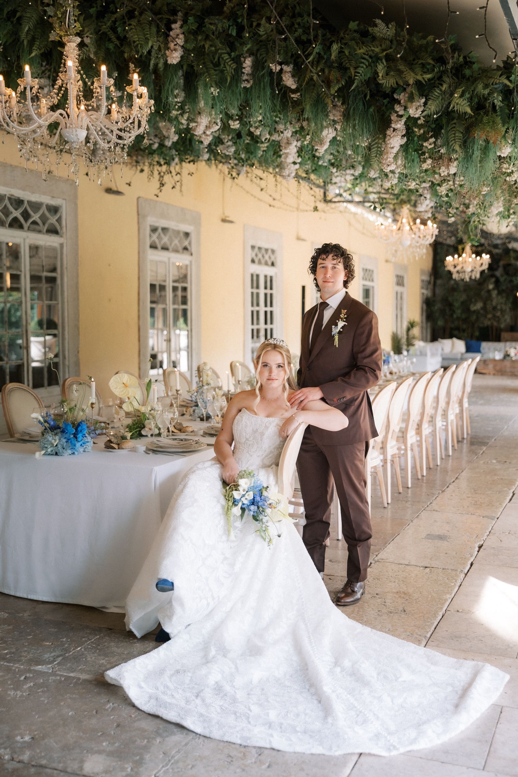 Couple portraits inside a historic Portugal wedding villa