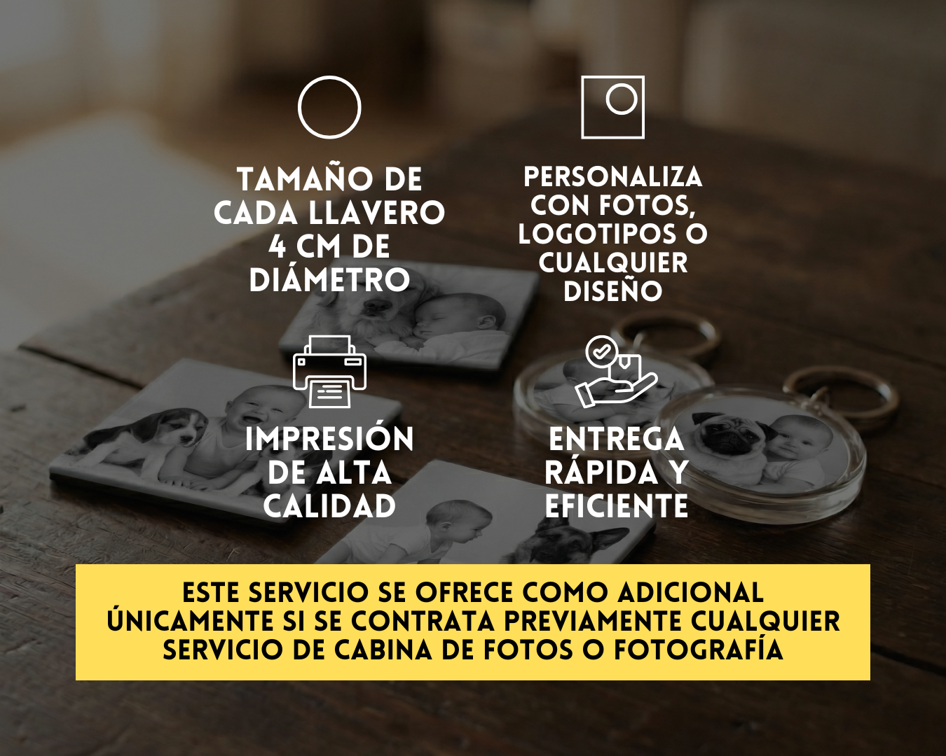 Llaveros con fotos impresas al instante en evento