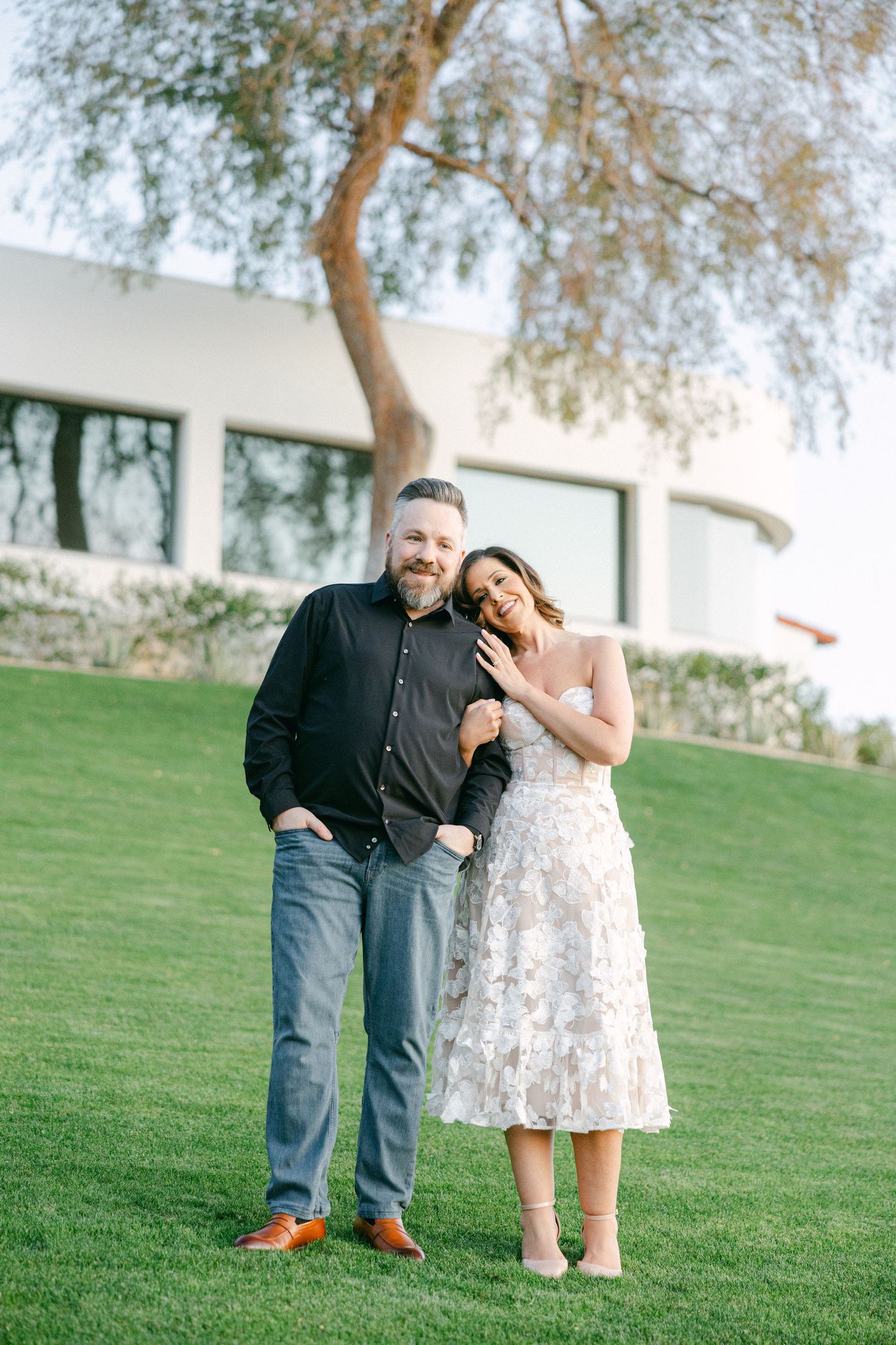 engagement photo in front of historic mansion