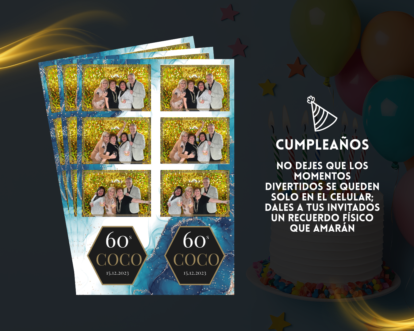 open booth para fotos en cumpleaños con amigos y familiares