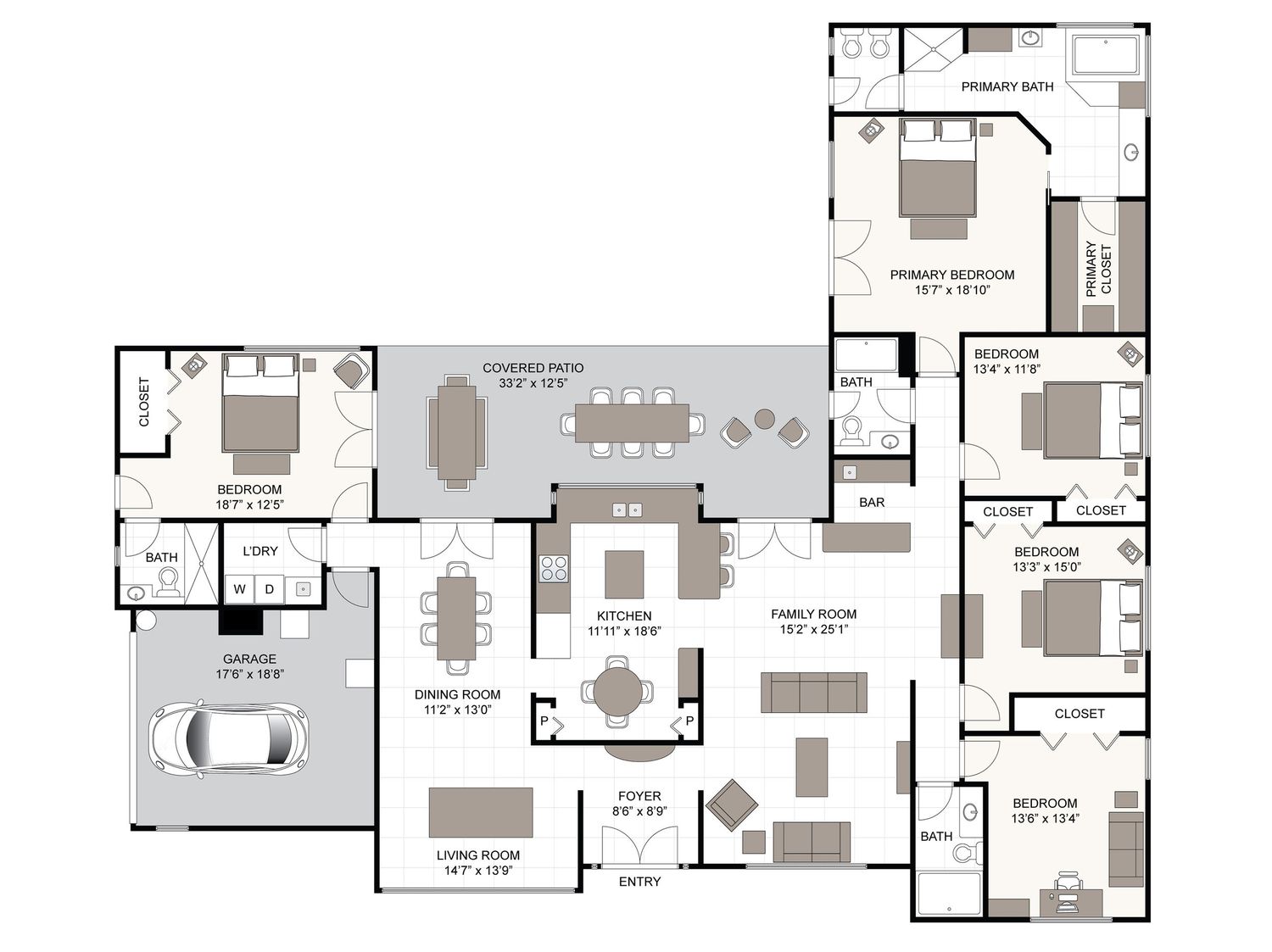 A collection of architectural floor plans showing various room layouts and furniture arrangements in grayscale.