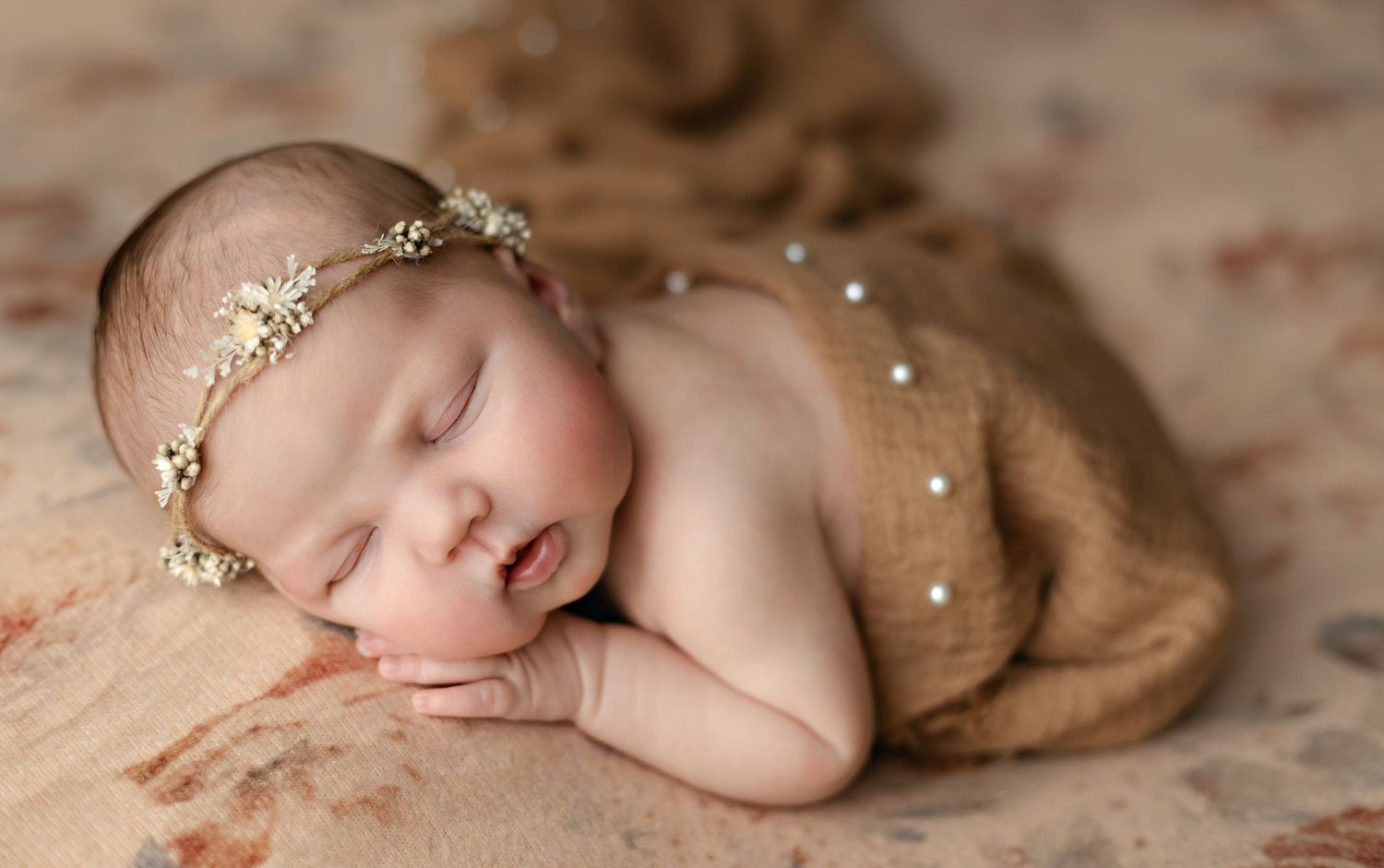 Newborn girl in a brown wrap. Greenville SC newborn photographer, Easley, SC newborn photographer, Upstate newborn photographer