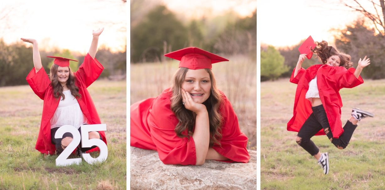Senior Girl in Spring Field and Cap and Gown by Bartlesville Photographer Kristi Bray