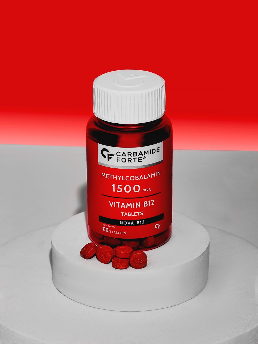 Carbamide Forte. wellness. Vitamin B12. Red. Commercial Product photography. Product Photography. Product photographer. Product videographer