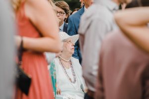 Wedding guest enjoying the festivities on the dance floor.