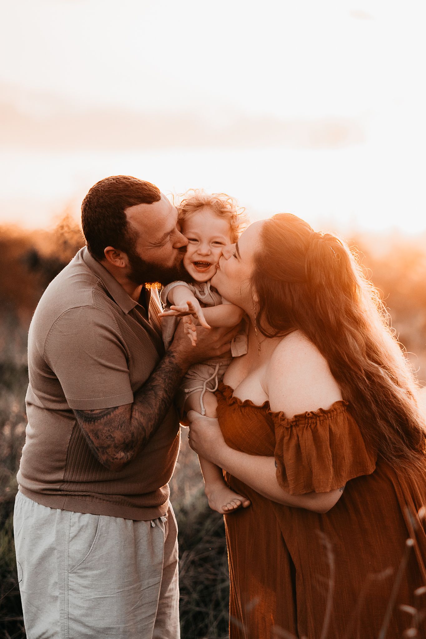 Family photo in the beautiful afternoon sunset