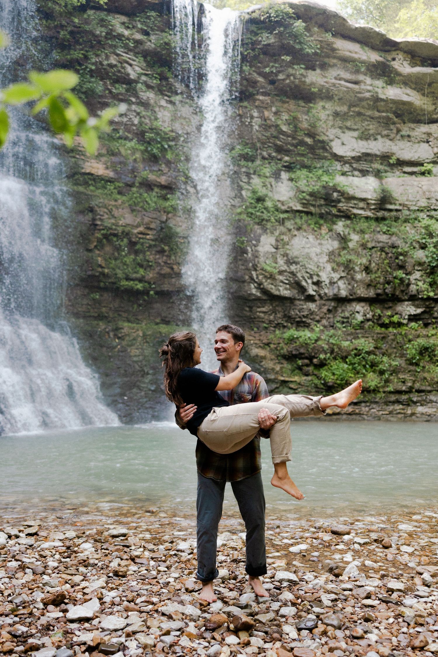 buffalo river engagement photographer, ponca ar waterfall engagement photos