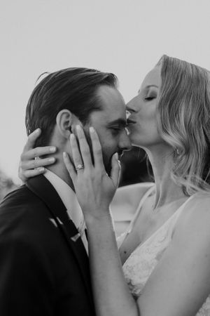 San Diego wedding photographer – cinematic couple portrait by the beach - elopement photographer – intimate wedding kiss close