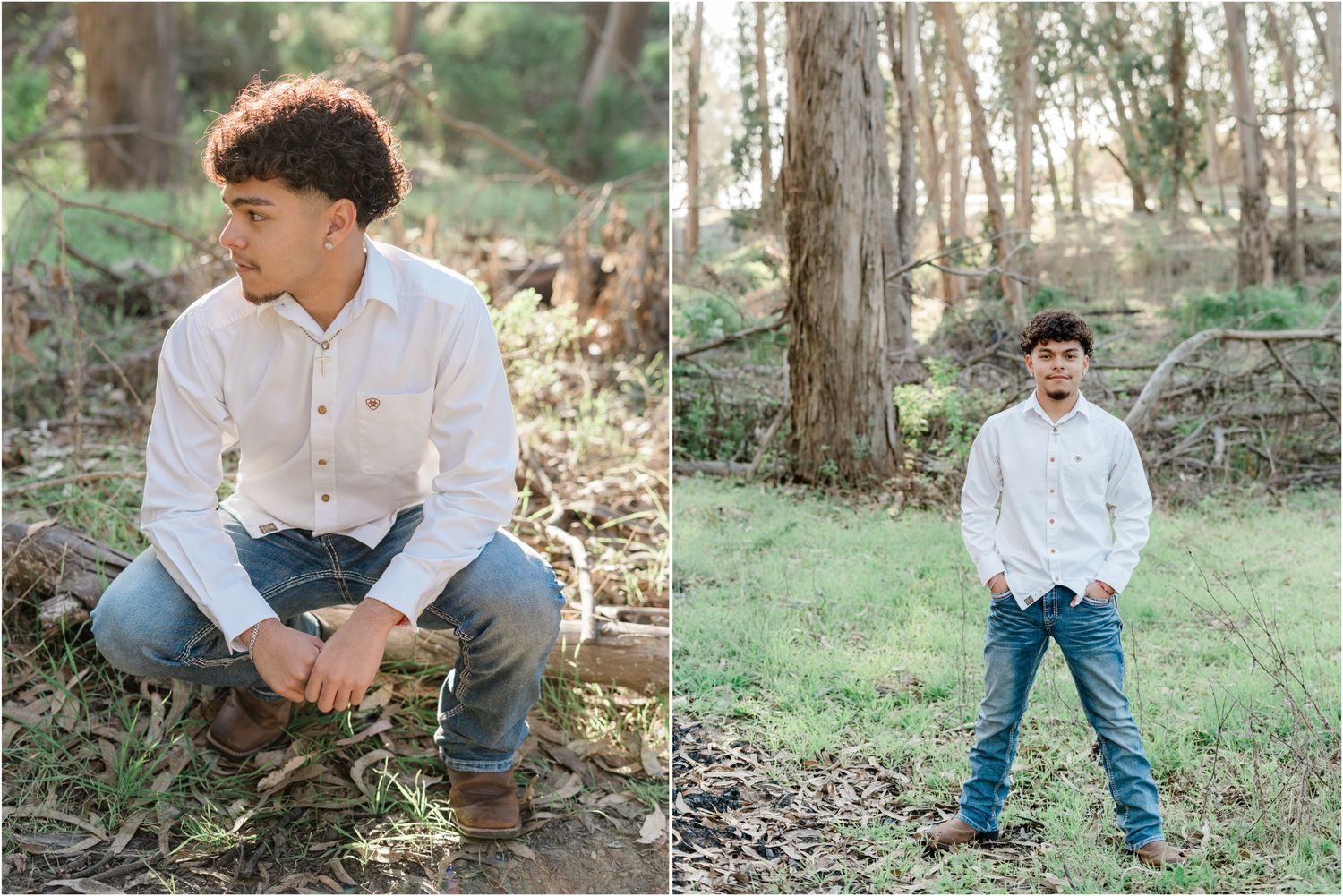 SLO High senior guy portrait with coastal cliffs, beach views, and eucalyptus trees in San Luis Obispo County.