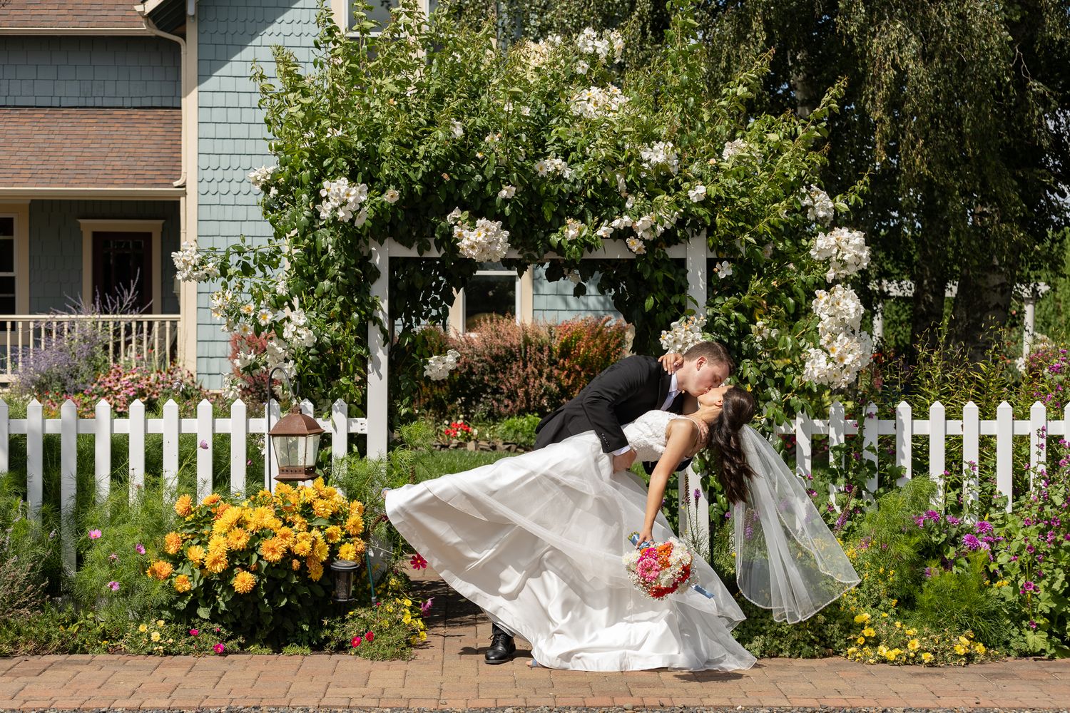 Bride and Groom Portraits in a beautiful garden setting.