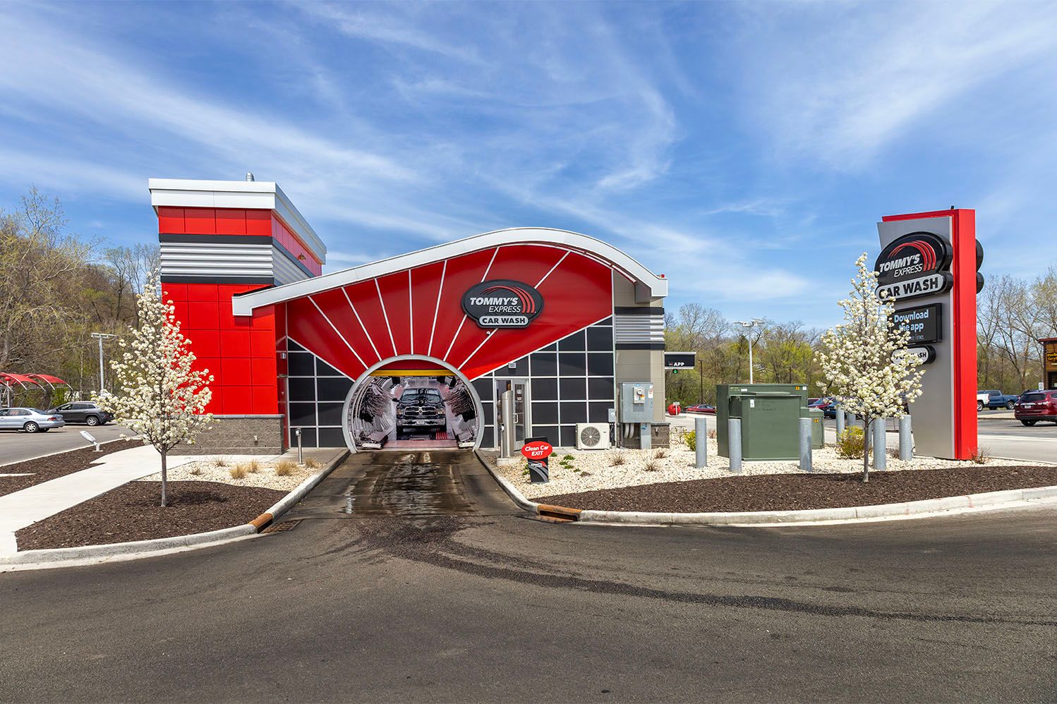 Tommy's Express Car Wash commercial exterior photography, Wisconsin