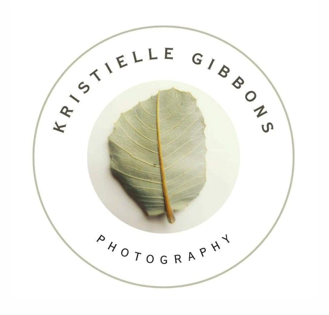 Kristielle Gibbons Photography logo featuring a dried leaf inside a circle with elegant typography.