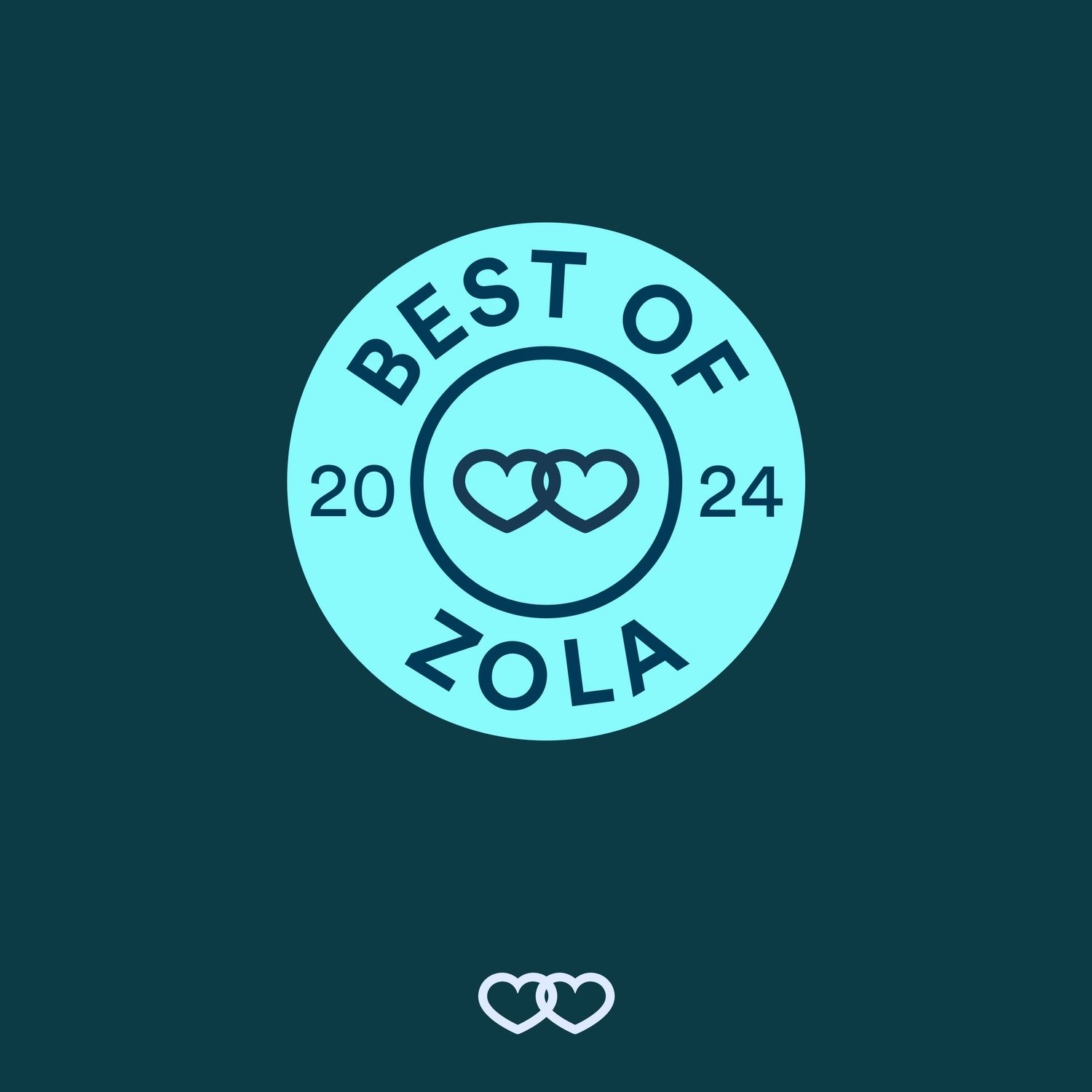 Best of Zola 2024 badge award logo featuring two interlinked hearts on a teal circular emblem.
