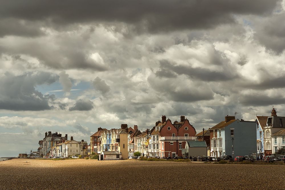 Cloudy sky over Aldeburgh Beach available as a beautiful fine art print and greetings card.