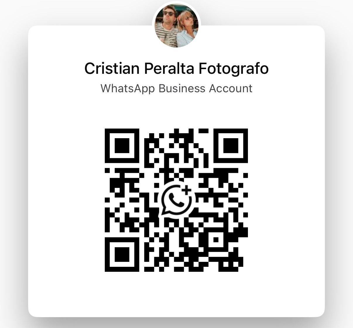 WhatsApp Business QR code card for Cristian Peralta Fotografo wedding photographer.