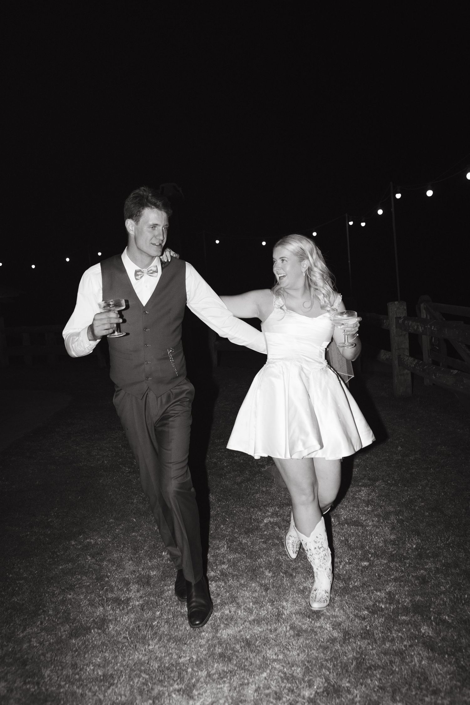 Bride and groom flash photos in second dress at Dungog Weddings in Hunter Valley NSW