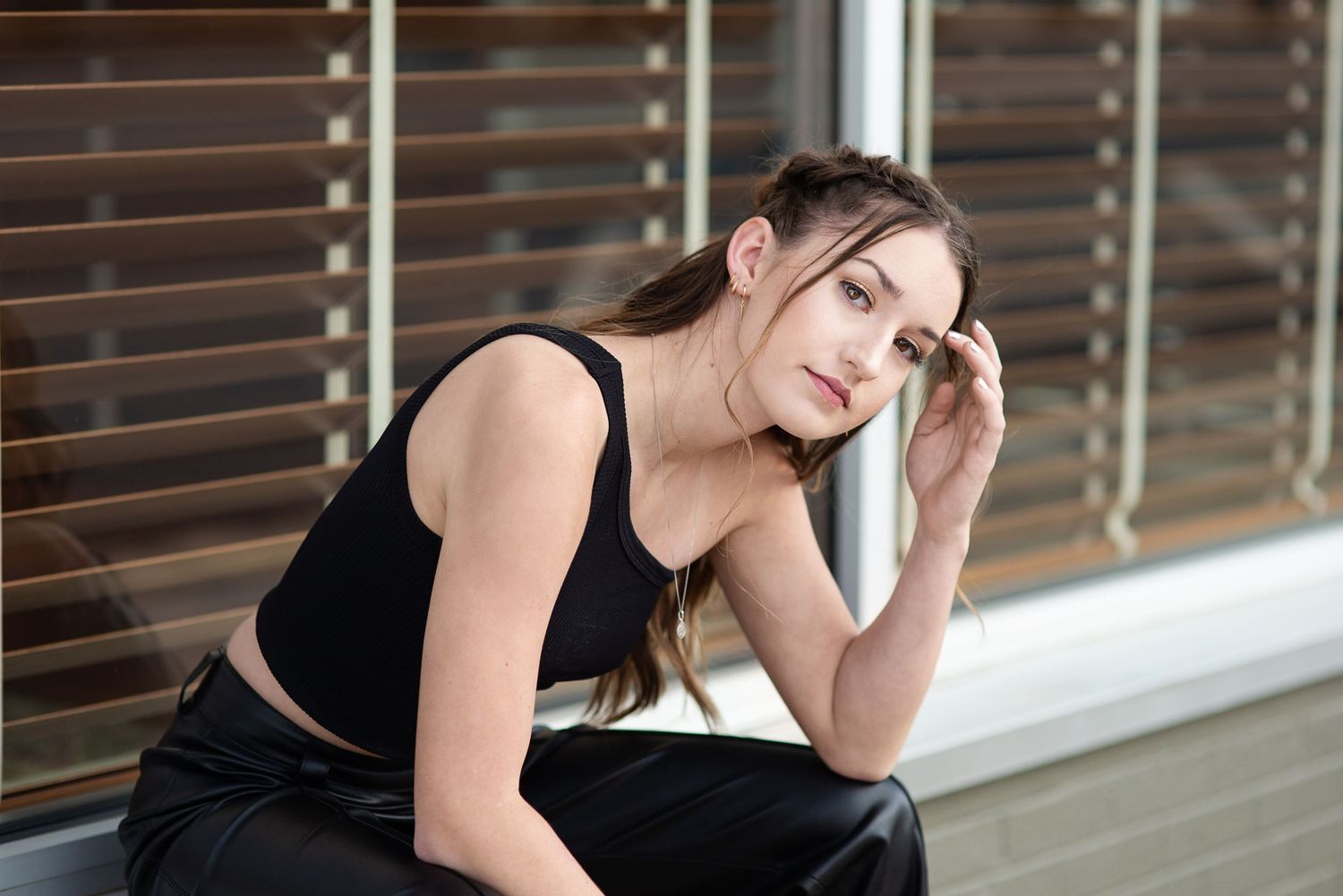 High school senior portrait in downtown Fort Payne, Alabama