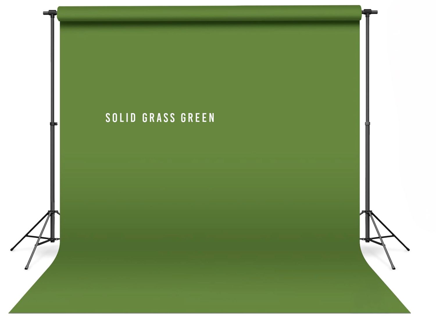 Solid grass green photography backdrop on adjustable stand, ideal for portraits and product shoots.