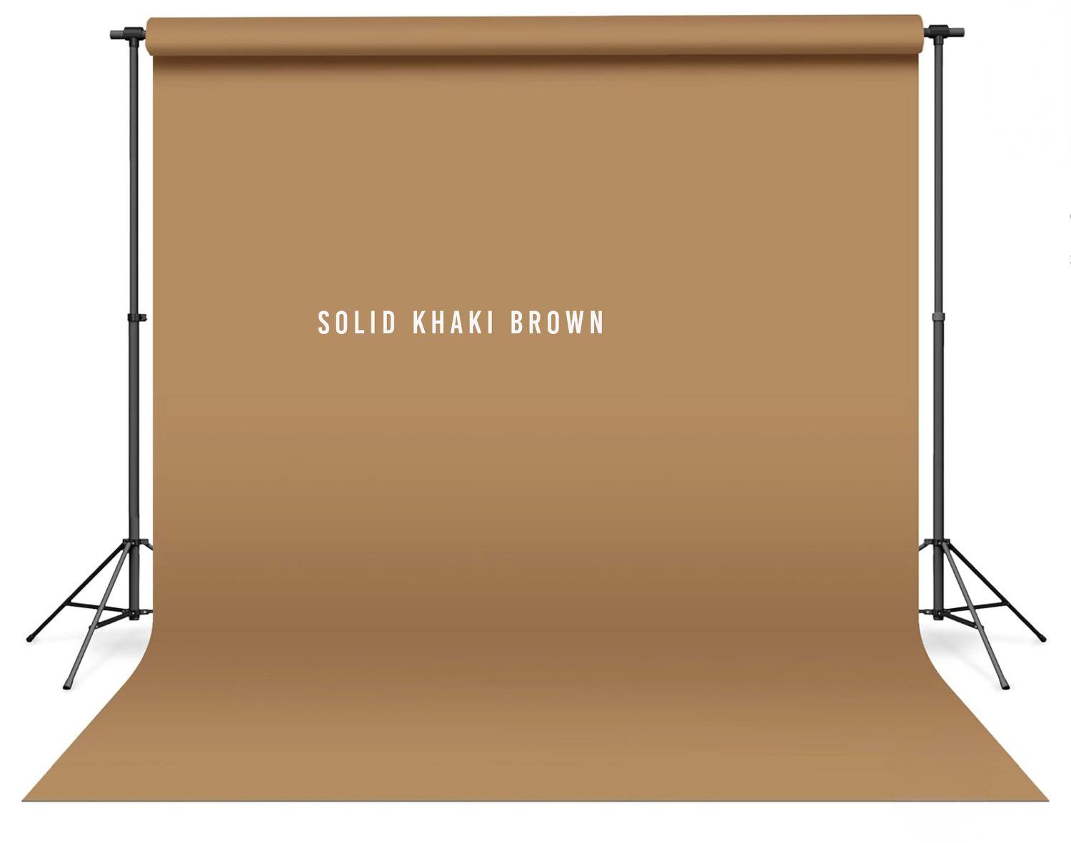 Solid khaki brown seamless paper backdrop on a photography stand, ideal for portrait and product photography.