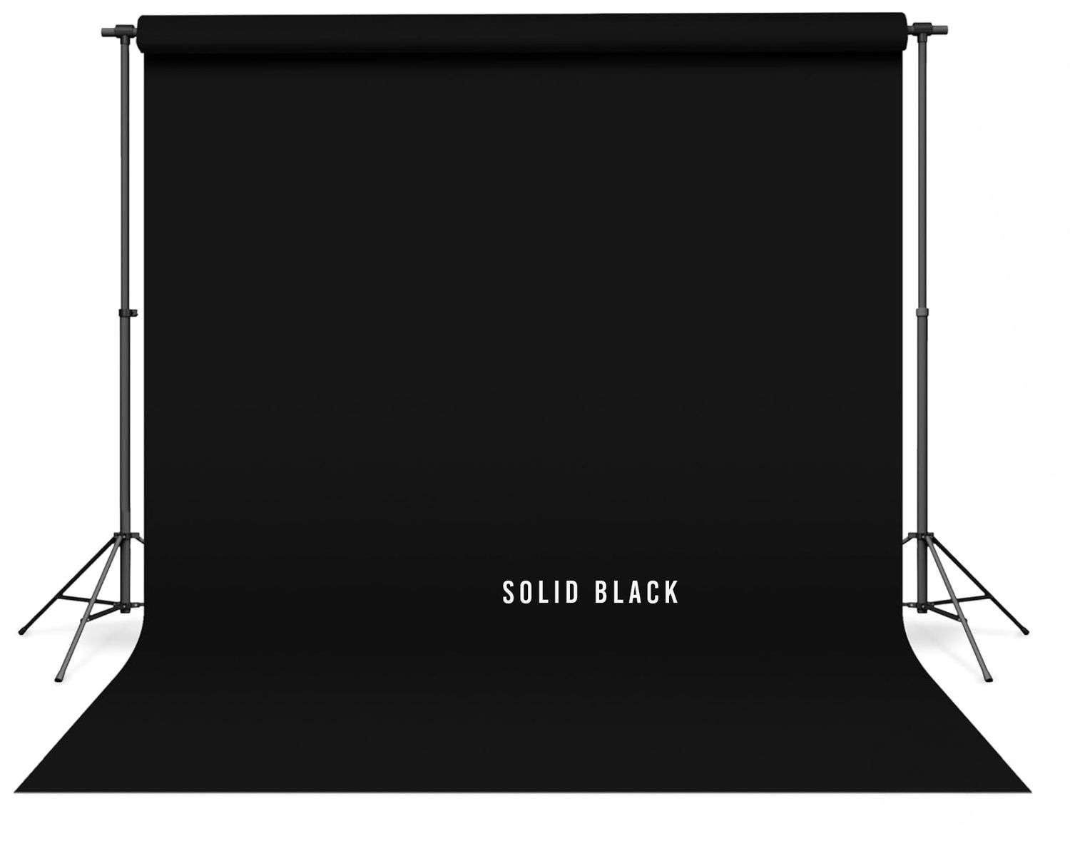 Solid black photography backdrop on a stand, perfect for professional studio portrait and product photography sessions.