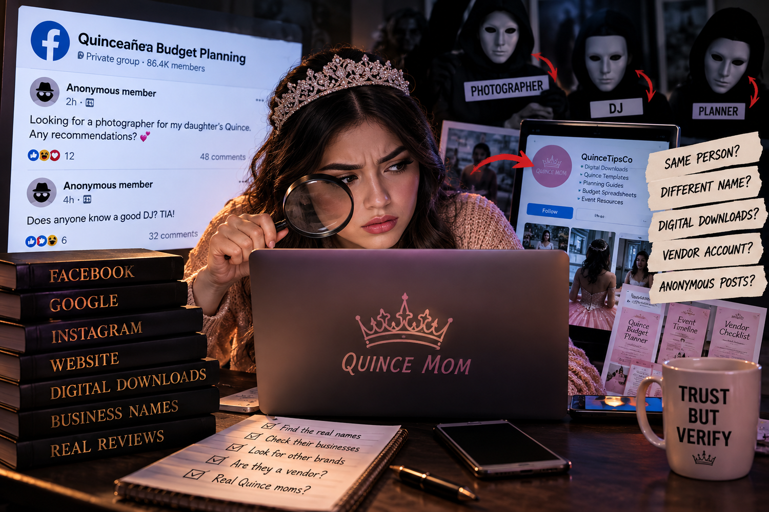 Quinceañera photographer secretly posting as an anonymous Facebook group member to generate vendor recommendations and promote photography s