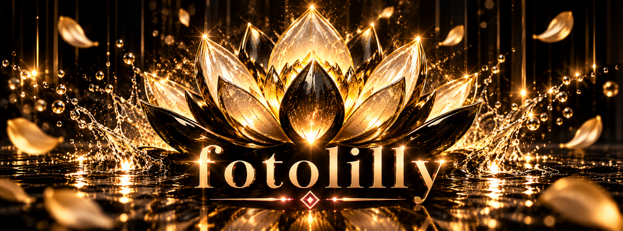 Fotolilly golden lotus with luxurious gold lettering and diamond accent