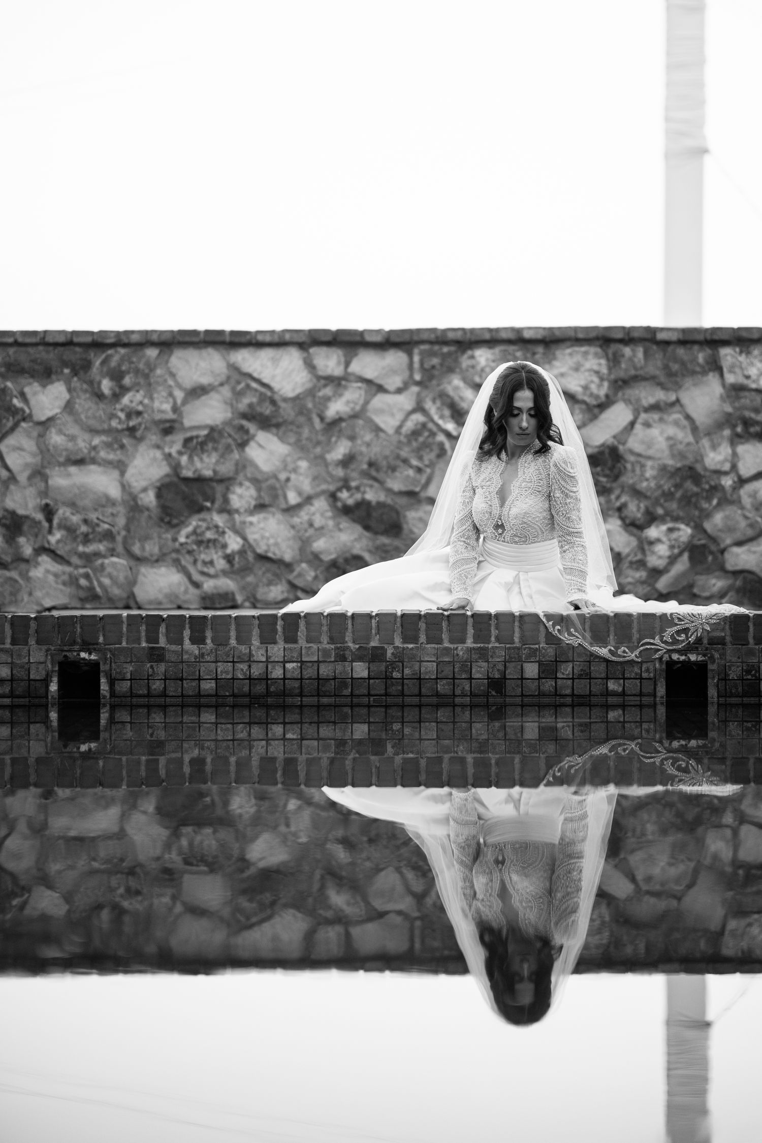 Bride reflection black and white portrait Bella Collina wedding Weddings by Ray