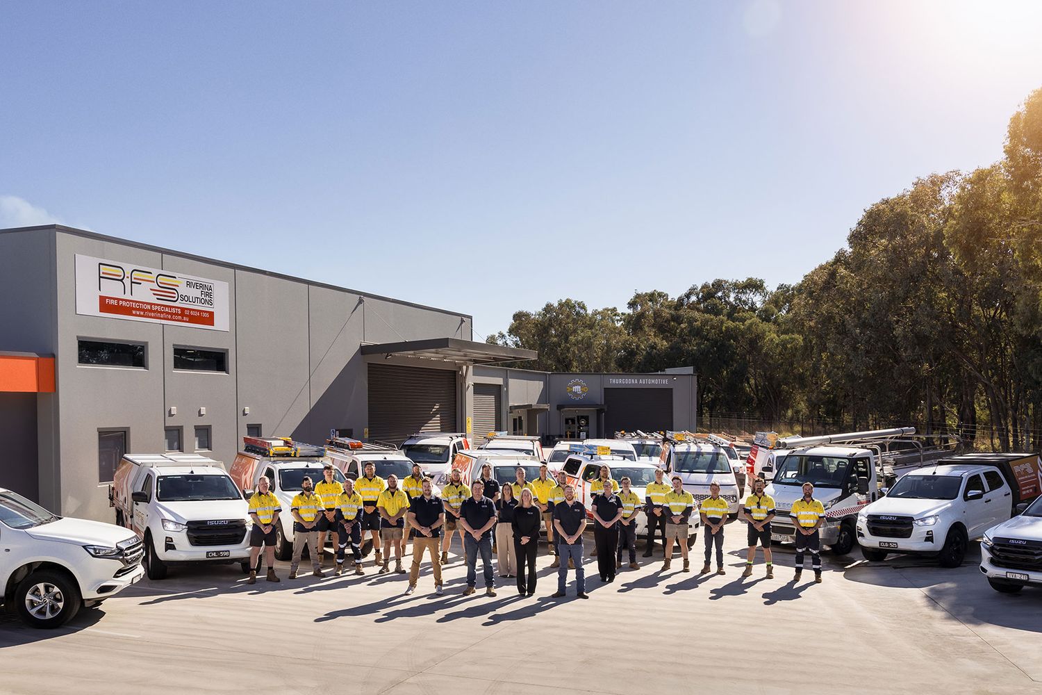 A team photo of all of the staff at Riverina Fire Solutions in Albury, captured by Jason from JRP Studio.