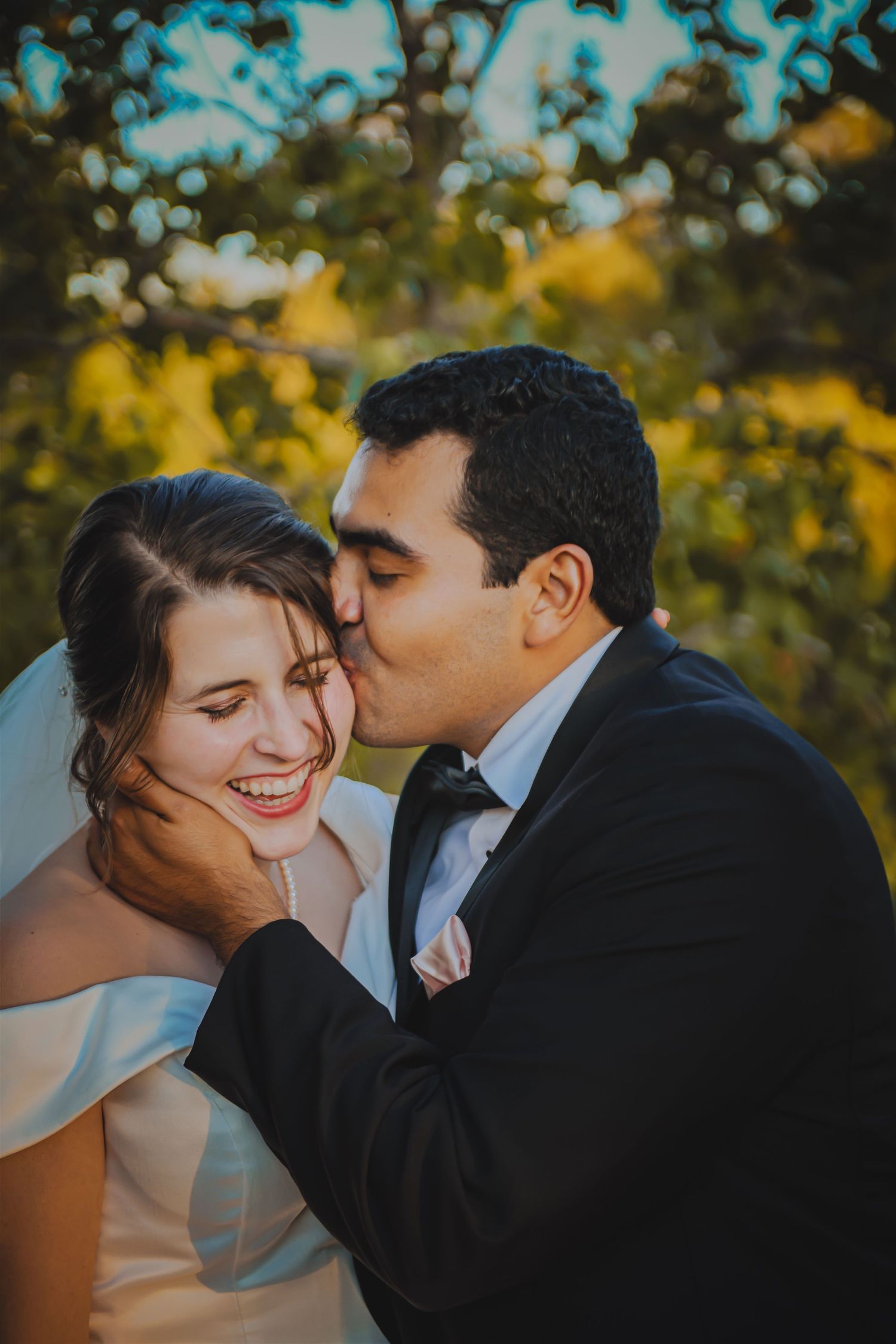 Goofy Candid Bride and Groom Smiling Colorful Playful