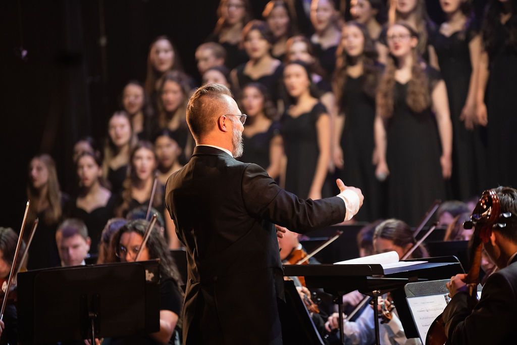 Orange Lutheran High School's Nechita Center for the performing arts instrumental music performance with Aaron Zeilinger conducting