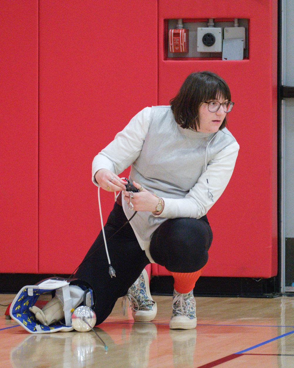 Members of the Fencing Club at Northern Illinois University in Dekalb, IL participate in a fencing tournament against other schools.