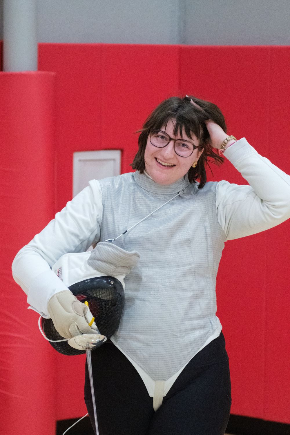 Members of the Fencing Club at Northern Illinois University in Dekalb, IL participate in a fencing tournament against other schools.