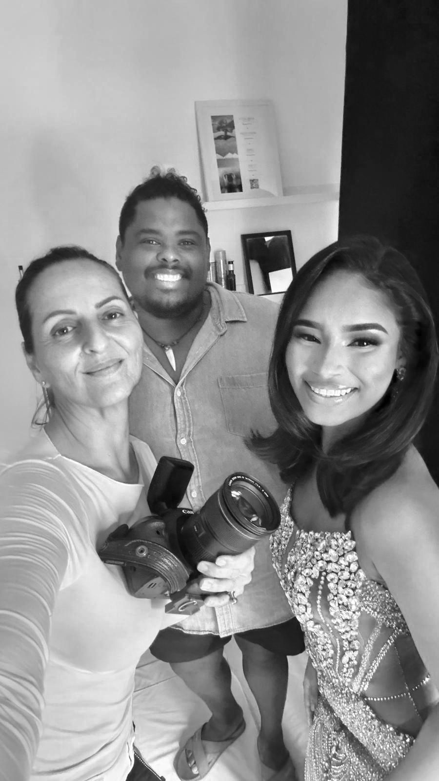 In Felicia Schuette's studio during the official photoshoot for Miss Universe Bonaire 2026 with Roderick Beaumont and Caroline Porras